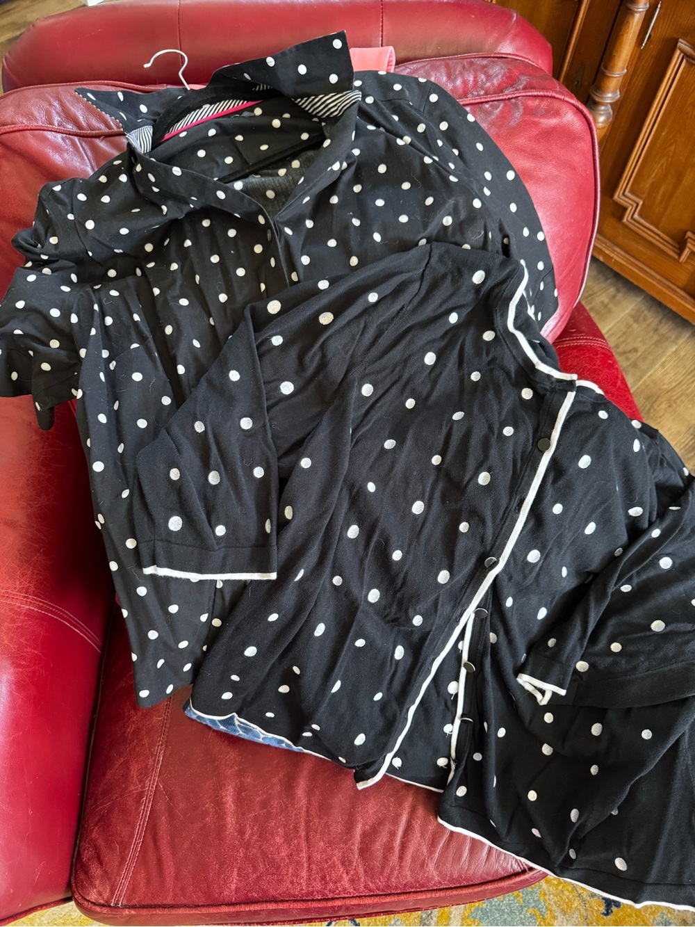 Black Polka Dot Women's Skirt - Classic White Dot Print Cardigan (2 pieces)